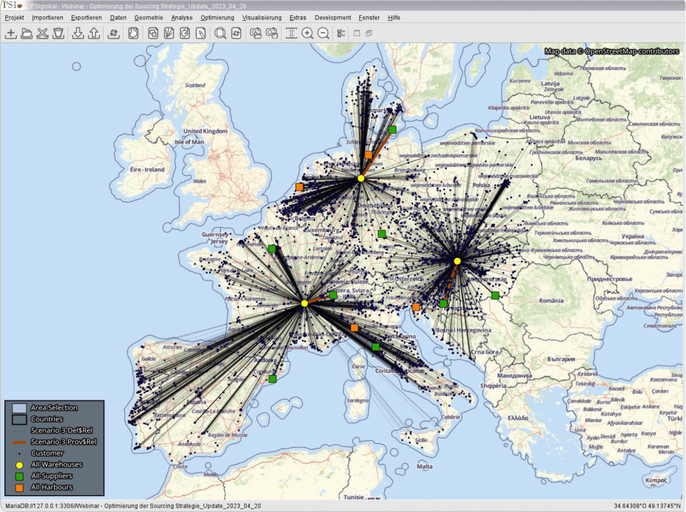 Screenshot of the PSIglobal software - scenario analysis 