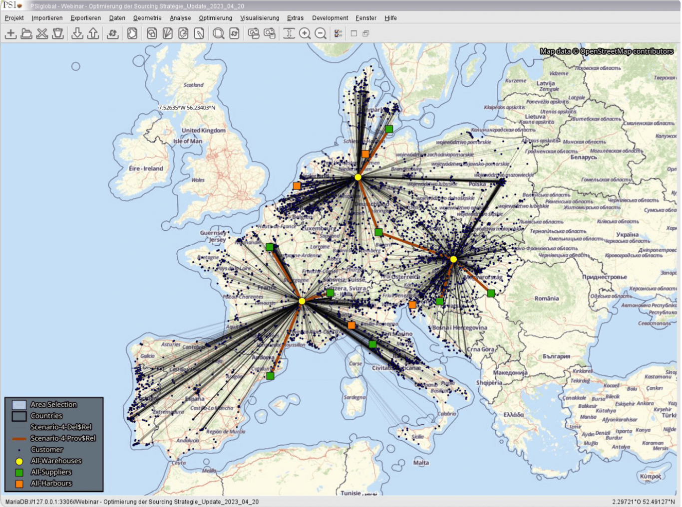 Screenshot of the PSIglobal software - scenario analysis 