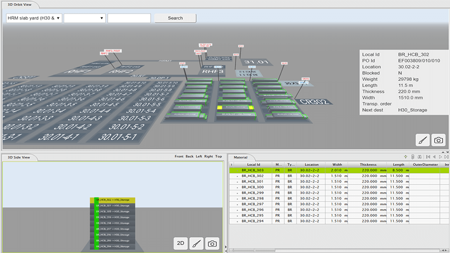 Der Screenshot PSImetals Logistic zeigt, wie Lager und Hof in der Software verwaltet werden.