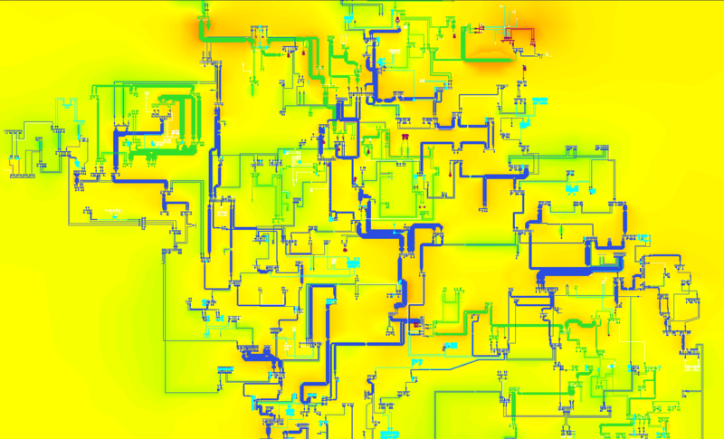 Visualization of the network utilization by means of a heat map. Screenshot: PSI