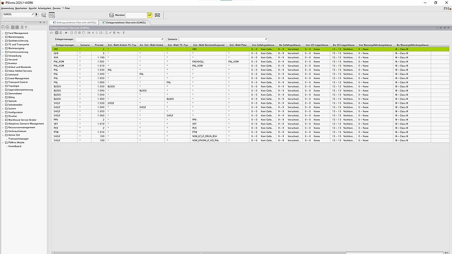 Screenshot PSIwms - WMS Regel­werke 