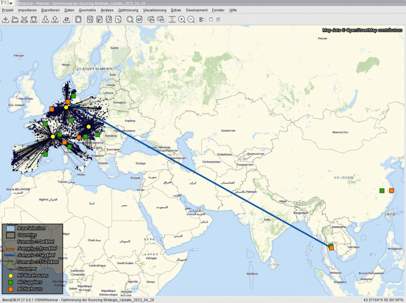 Screenshot of the PSIglobal software - scenario analysis