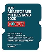 Focus Business-Siegel: „TOP Arbeitgeber Mittelstand 2020“. Quelle: Focus